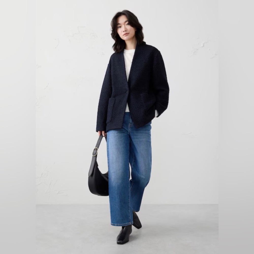 NWT Banana Republic Factory Knit Bouclé Coat Jacket Navy Medium